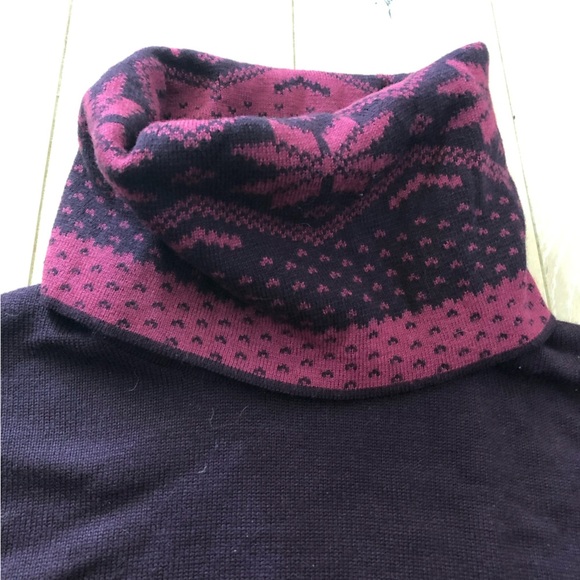 Max Fair Isle Jacquard Knit Side Slit Turtleneck Dress in Dark Purple Size L - Picture 5 of 9